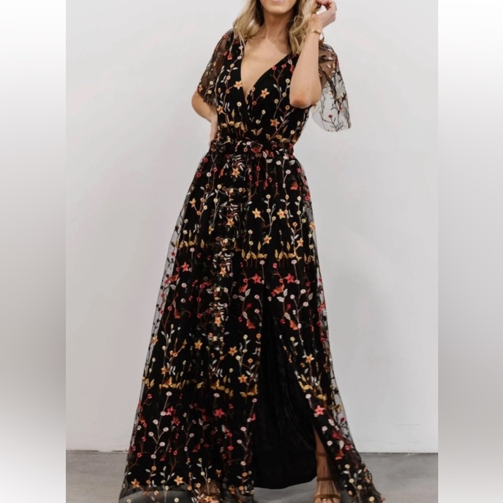 Baltic Born Marseille Embossed Black Floral Maxi Dress New